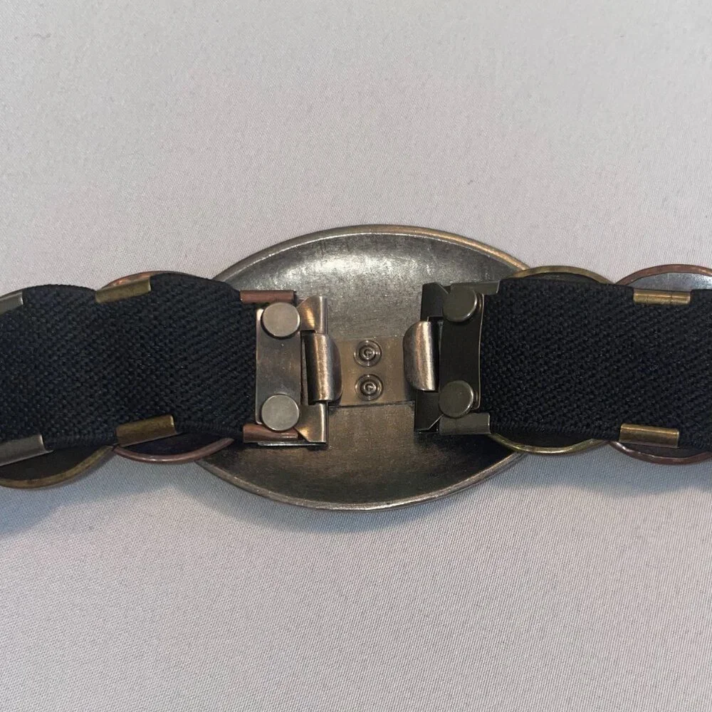 Vintage-Inspired Stretch Disc Belt Mixed Metal-tone Elastic Statement Belt